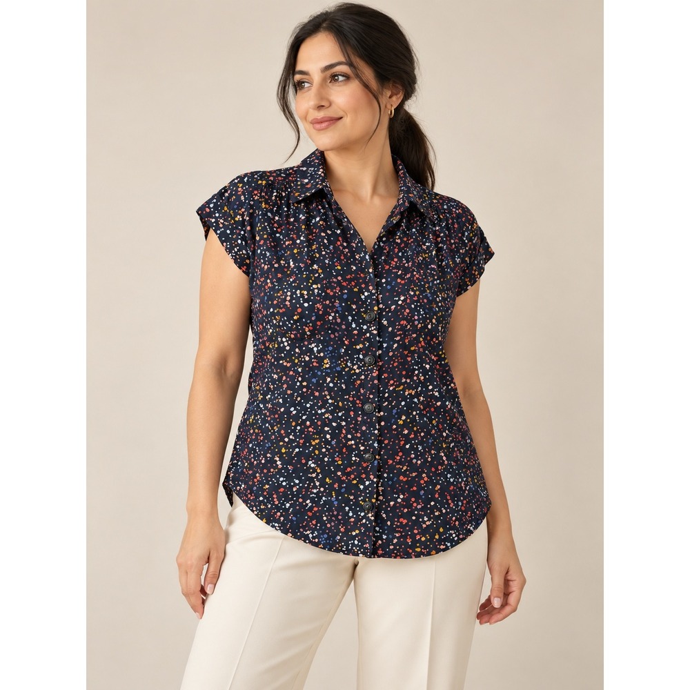 AnthropologieMaeve Navy Multi Color Splatter Paint Button Down Blouse Small